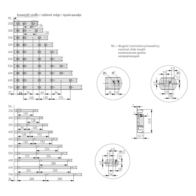 Направляюючі телескопічні "економ"  РК-0Н45650XP H=45 L=650  повний висув GTV  — Meblibud