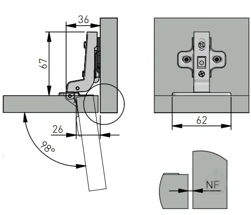 Петля БЕЗ пружини внутрішня (ZP-COCA7450-BE) H=0 GTV (200шт.) — Meblibud
