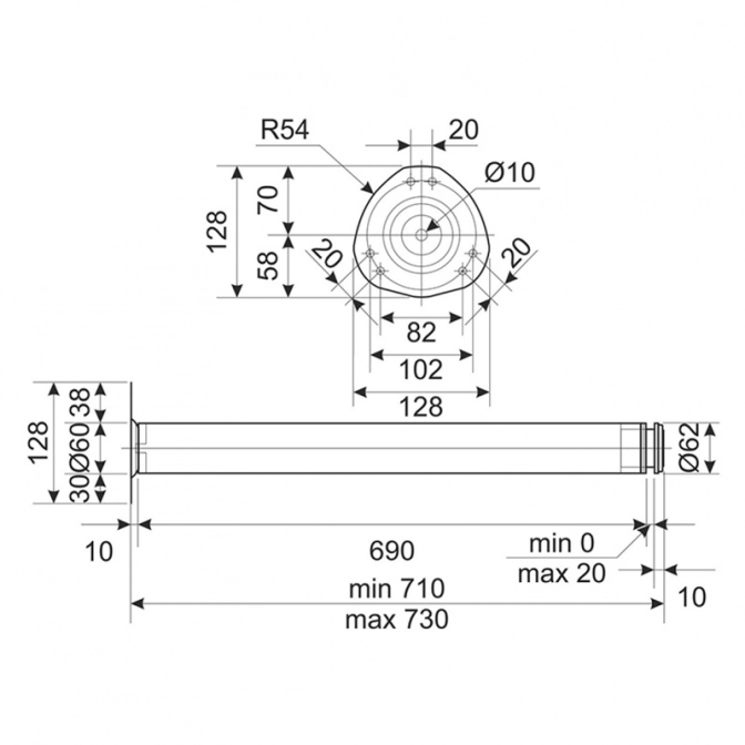 Ніжка меблева D=60, Н=710 мм   хром  — Meblibud