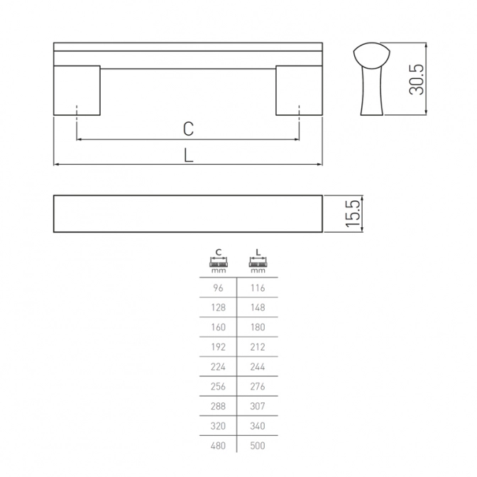 Ручка меблева  UА-В31119206 L=192 мм шліфована  сталь GTV — Meblibud